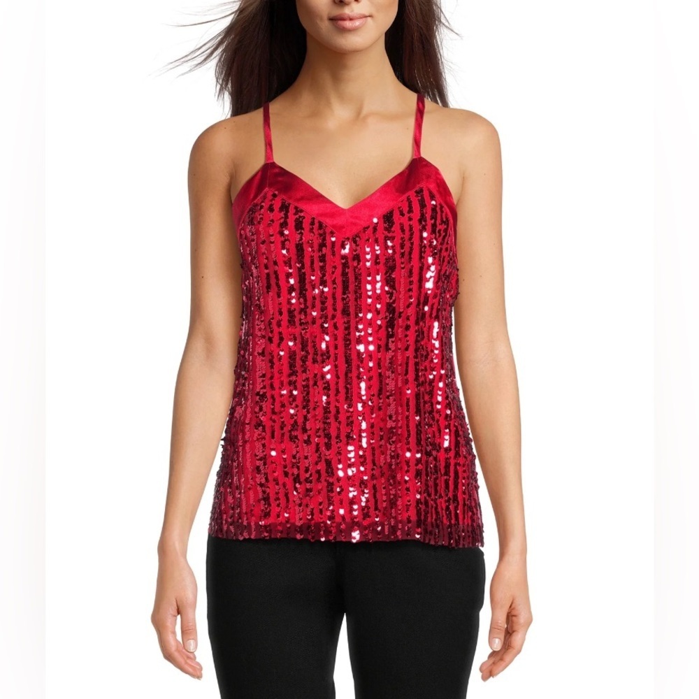 No Boundaries Red Sequin V-Neck Cami Tank Womens Juniors Size Large (11-13) NWT - Picture 1 of 11